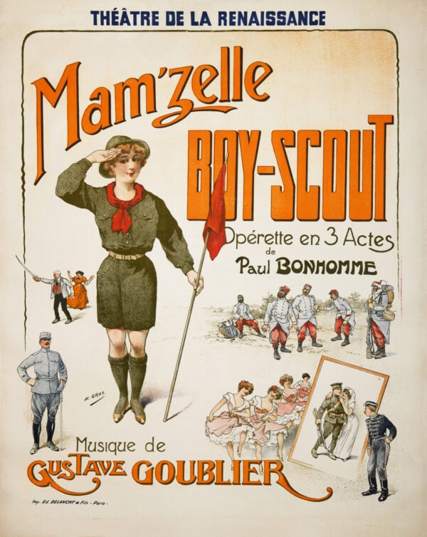 French Operetta Advertising Poster for ‘Mam’zelle Boy-Scout’ by H. Gray, 1900’s