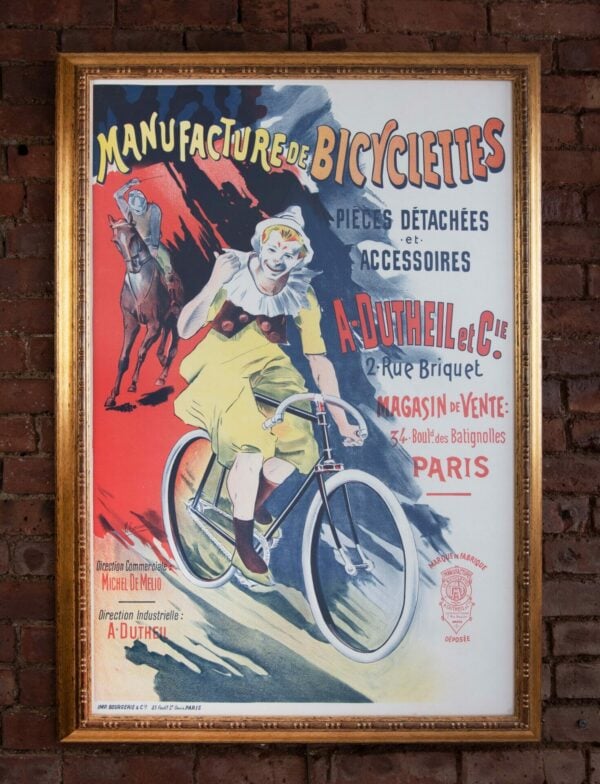 French Vintage Advertising ‘Manufacture de Bicyclettes’ by Laurent Corrois, 1899 (Framed As Is)