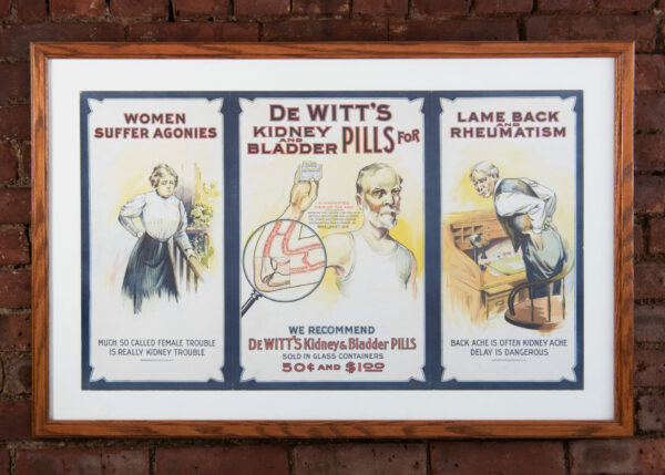 Vintage Advertising Poster ‘De Witt’s Kidney/Bladder Pills’ 1905’s (Framed as is)