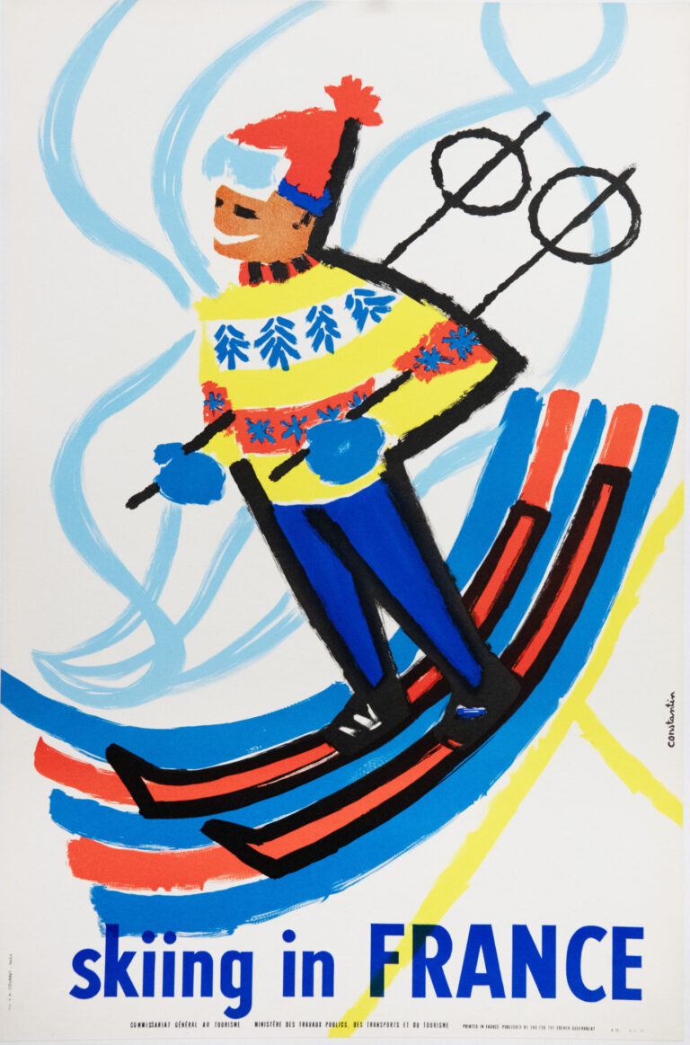French Vintage Advertising Poster ‘Skiing in France’ by Constantin, 1959