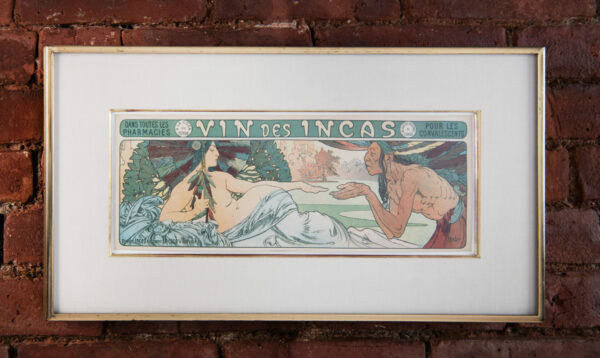French Vintage Advertising Poster ‘Vin Des Incas’ by Mucha, 1896 (Framed As Is)