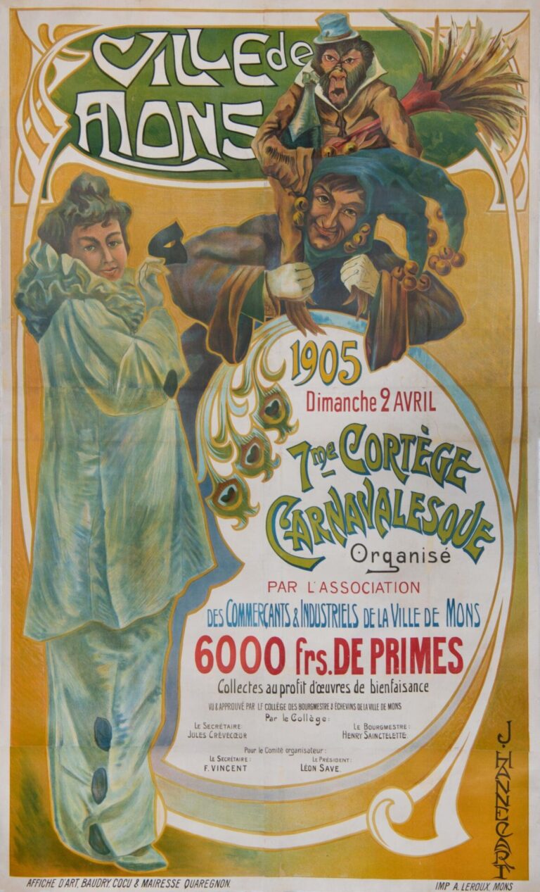 Belgium Vintage Advertising Poster ‘Ville de Mons Carnival’  by Hannecart, 1905