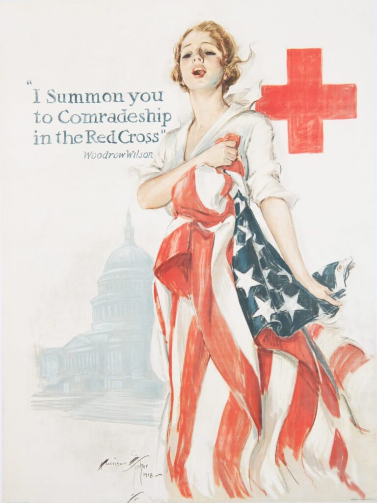 American Vintage Advertising Poster ‘I Summon You to Comradeship in the Red Cross’ by Harrison Fisher, 1918