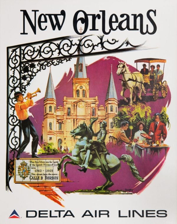 Vintage American Travel Poster ‘New Orleans – Delta Airlines’ by Sweney, 1970s