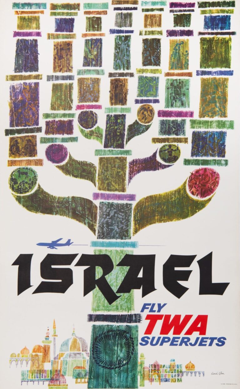 American Vintage Advertising Poster ‘Israel Fly TWA’ by David Klein, 1960’s