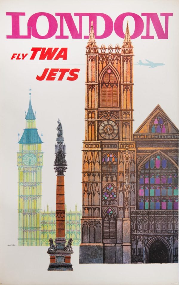 Vintage American Travel Poster ‘London Fly TWA’ by David Klein, 1960’s