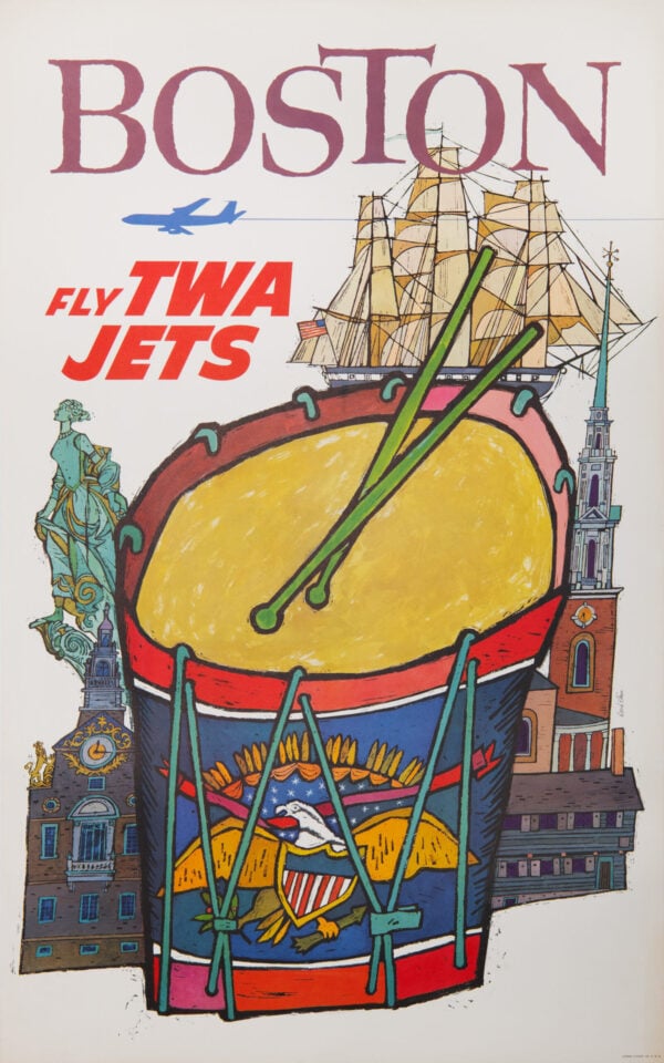 American Vintage Travel Poster ‘Boston Fly TWA”‘ by David Klein, 1960s