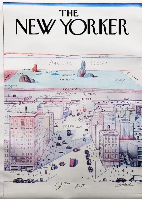 American Vintage Advertising Poster for “The New Yorker” by Steinberg, 1976