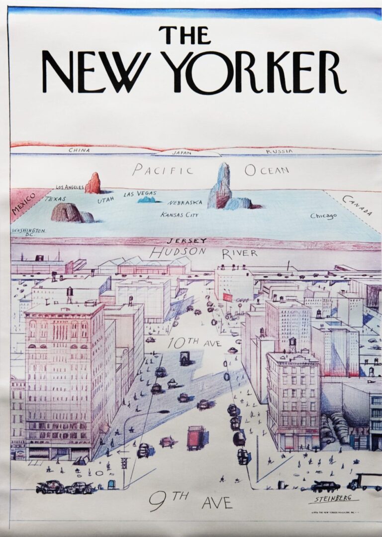 American Vintage Advertising Poster for “The New Yorker” by Steinberg, 1976