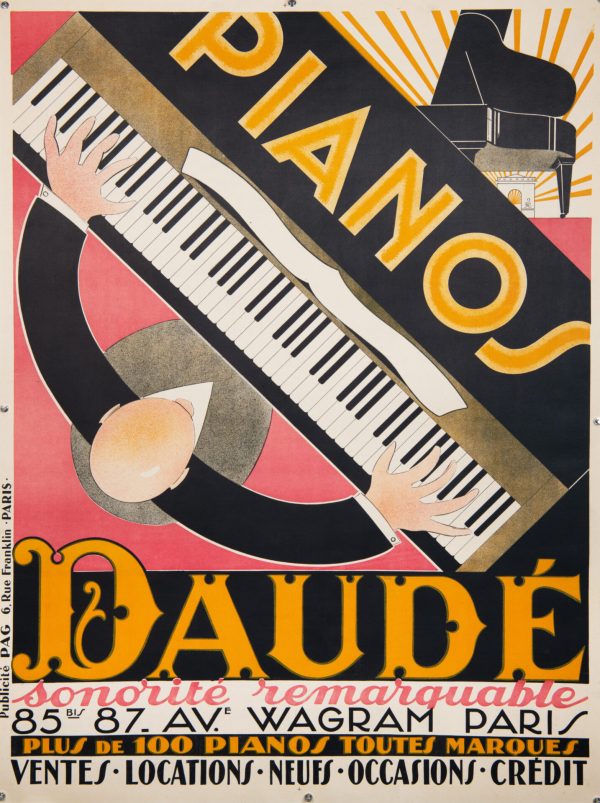 French Vintage Advertising Poster ‘Pianos Daude’ c.1926