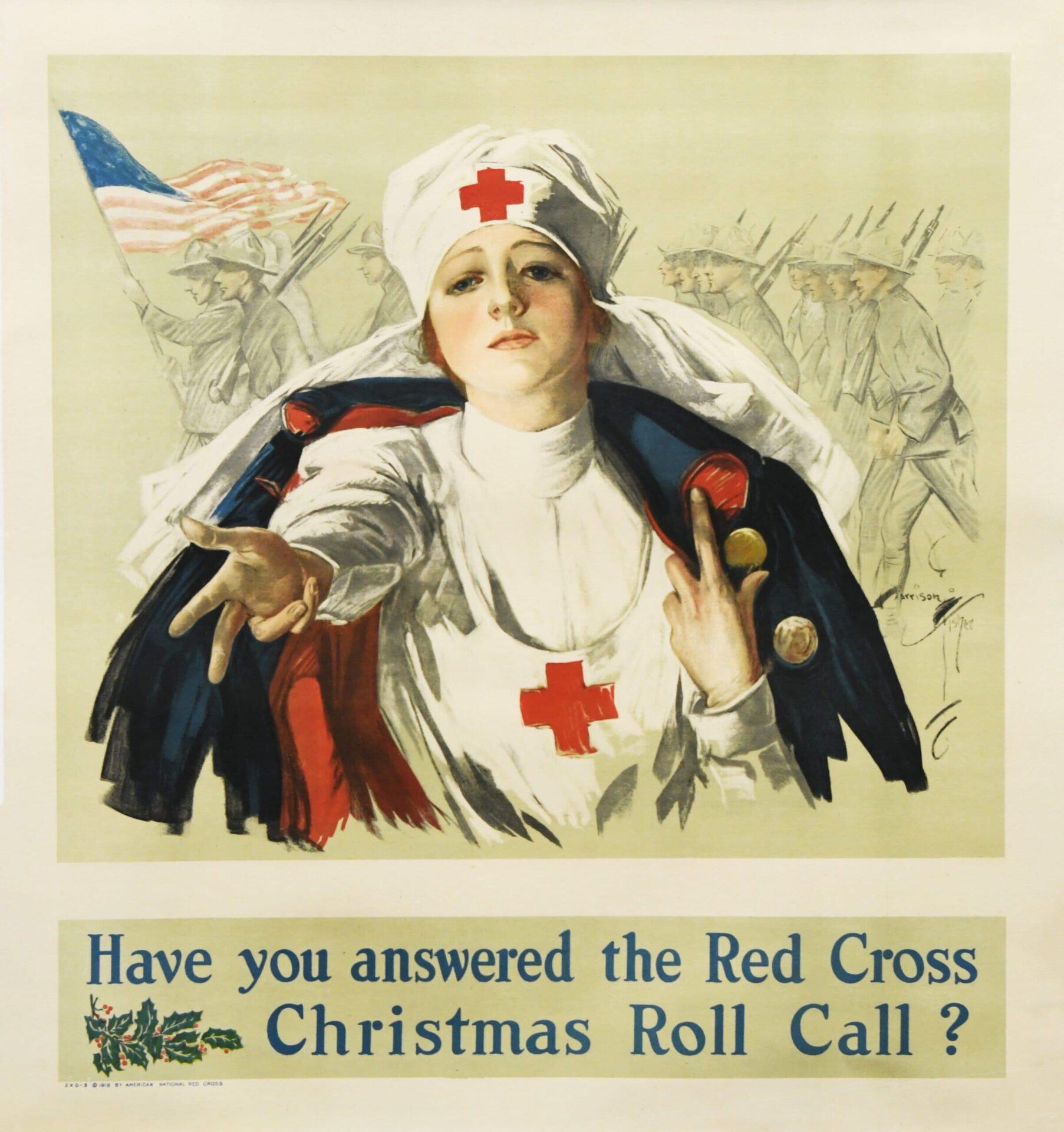 America Vintage Poster "Christmas Roll Call?" by Harrison Fisher, 1918