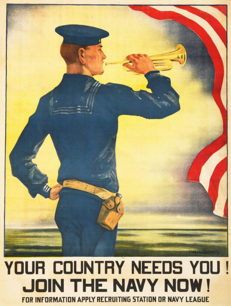American Vintage Poster “Your Country Needs You! Join The Navy Now!” by Hazel Roberts, 1915