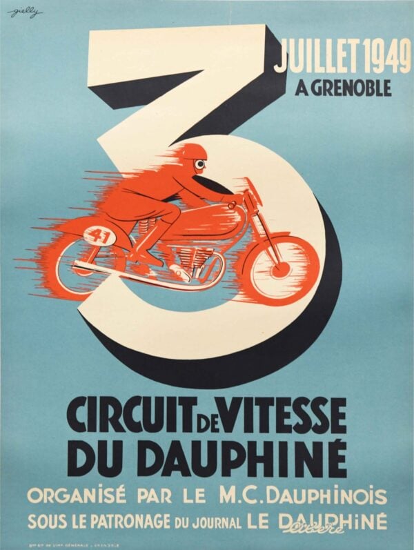 French Vintage Advertising Poster ‘Circuit de Vitesse du Dauphine’ by Gielly, circa 1949