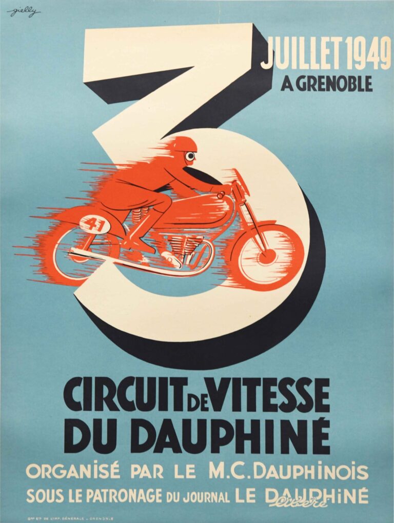 French Vintage Advertising Poster ‘Circuit de Vitesse du Dauphine’ by Gielly, circa 1949