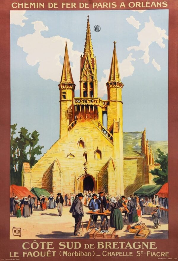 French Vintage Travel Poster for Chemin de Fer de Paris A Orleans to ‘Cote Sud de Bretagne’ by Alo, 1924