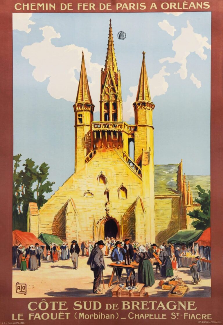 French Vintage Travel Poster for Chemin de Fer de Paris A Orleans to ‘Cote Sud de Bretagne’ by Alo, 1924