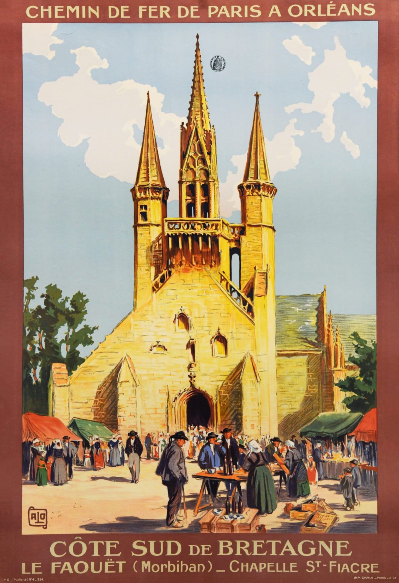 French Vintage Travel Poster for Chemin de Fer de Paris A Orleans to 'Cote Sud de Bretagne' by Alo, 1924