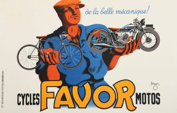 French Vintage Bicycle Poster ‘Favor Motos’ by, Jacques & Pierre Bellenger
