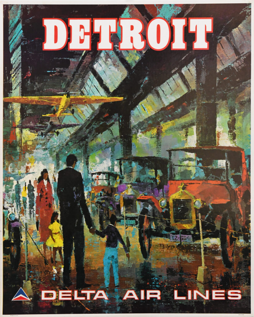 American Vintage Travel Poster 'Detroit, Delta Airlines' by Jack