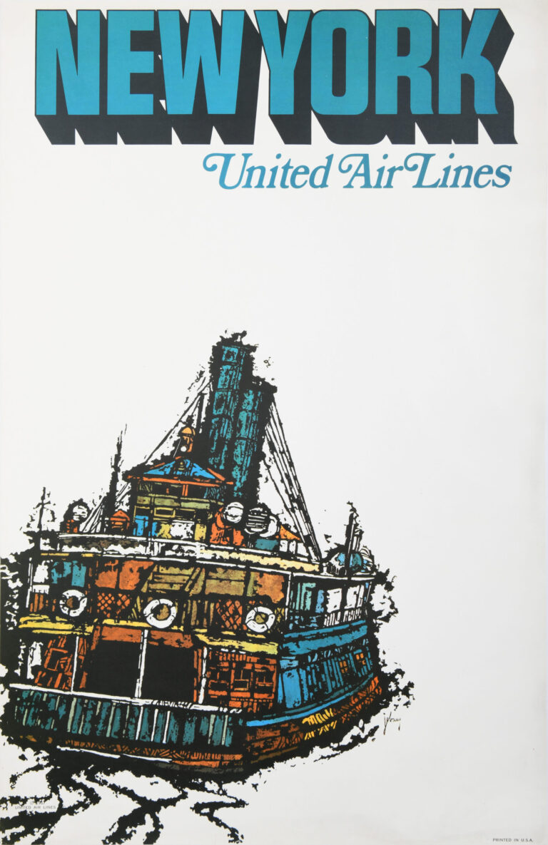 American Vintage Advertising Poster ‘United Air Lines, New York’ by Jebary, circa 1967