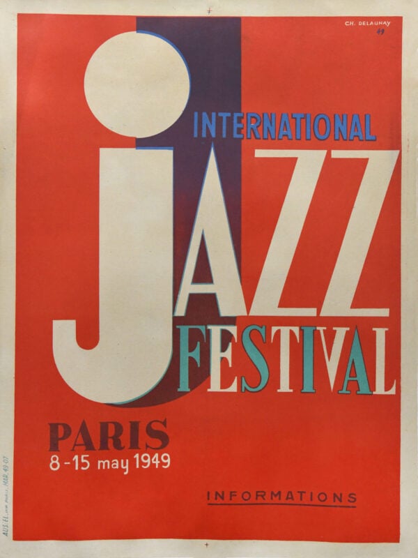 French Vintage Music Festival Exhibition Poster ‘Jazz | International Festival’ by Delaunay 1949