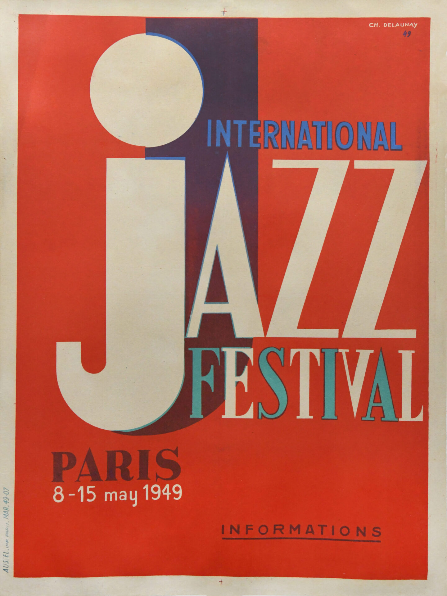 French Vintage Music Festival Exhibition Poster 'Jazz | International Festival' by Delaunay 1949