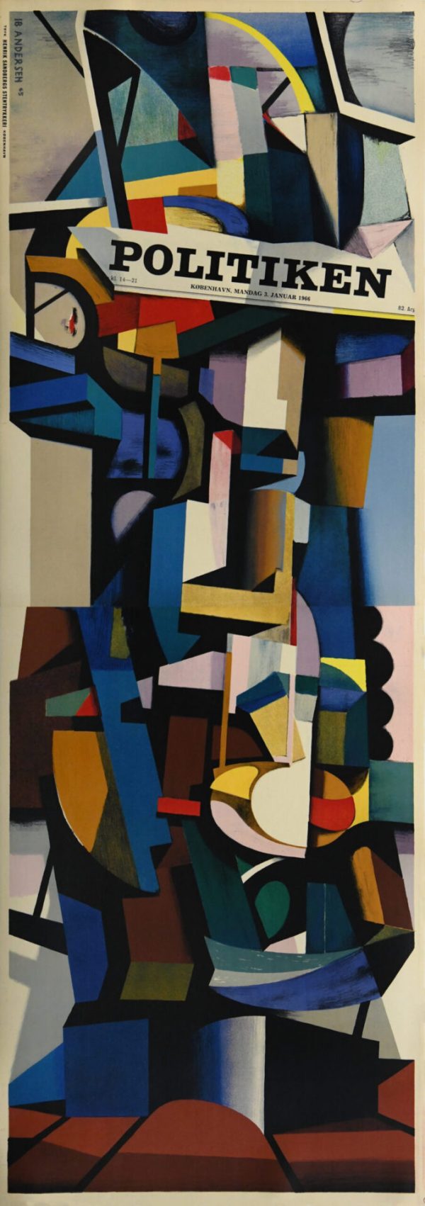 Vintage Danish Newspaper Poster ‘Politiken’ by LB Anderson 1965