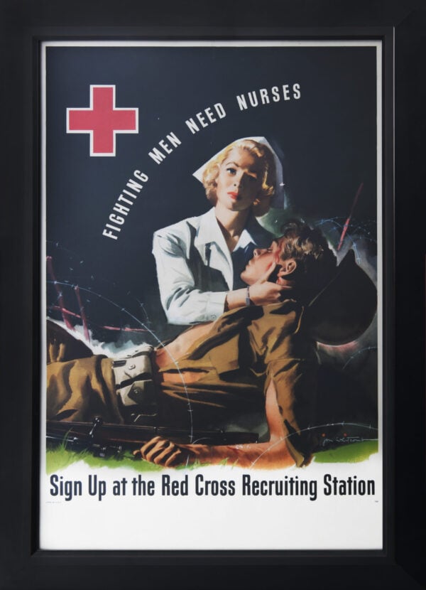 Vintage American Medical Poster ‘Fighting Men Need Nurses’ Framed as is, by Jon Whitcomb, 1944