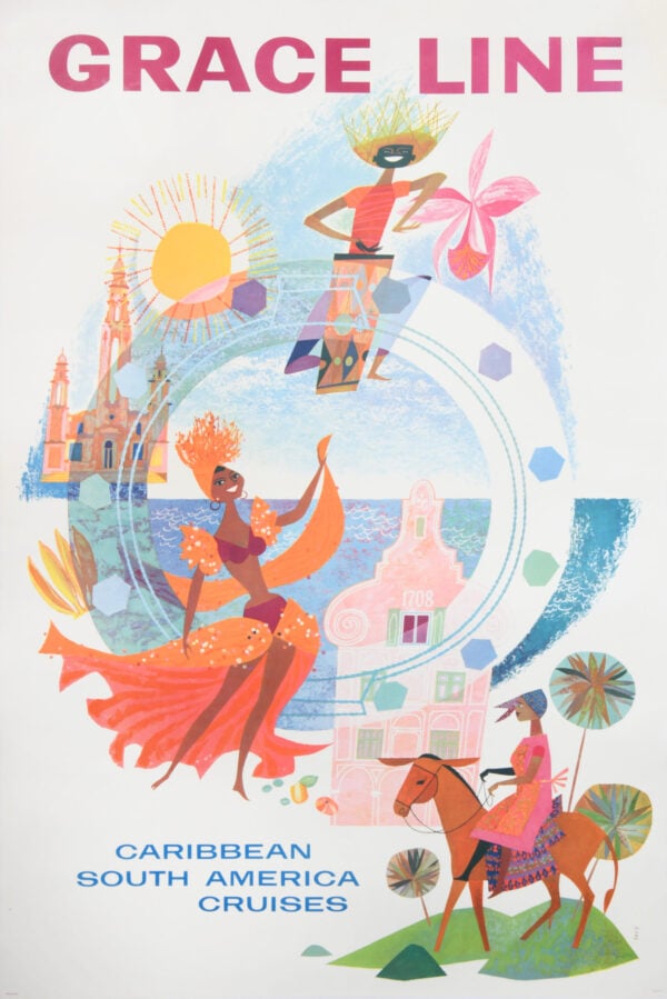 Vintage American Travel Poster ‘Grace Line’ By David Klein, 1962