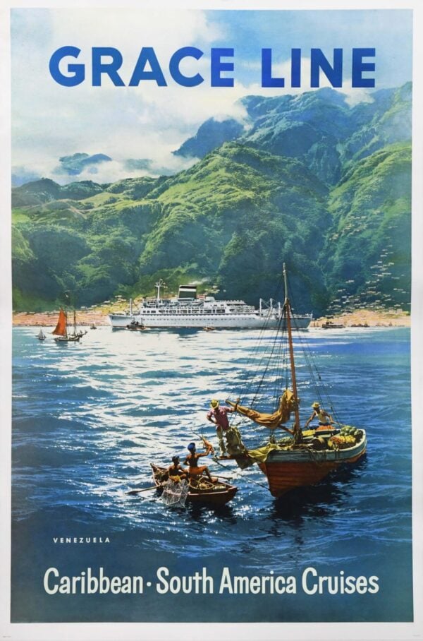 American Vintage Advertising Poster ‘Grace Line (Venezuela/Boat)’ 1962