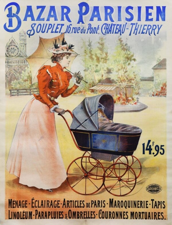 French Vintage Advertising Poster ‘Bazar Parisien’ 1890’s