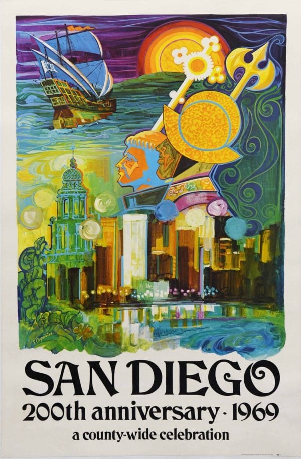 American Vintage Advertising Poster ‘San Diego 200th Anniversary’ by Carpentier, 1969