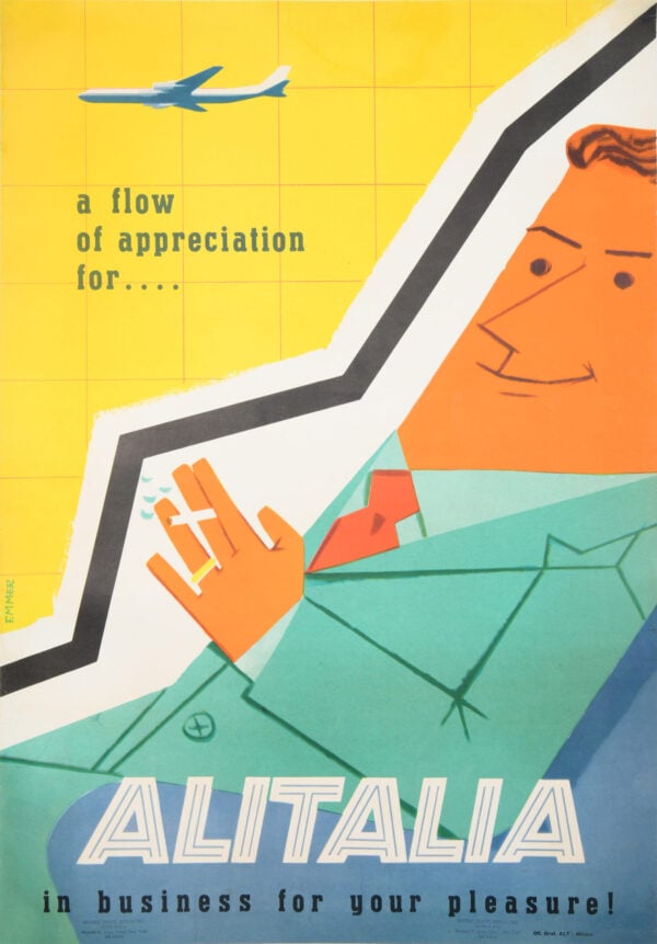 Vintage Italian Travel Poster ‘Alitalia | A Flow of Appreciation’ by Emmer 1960’s