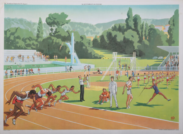 Vintage French Poster ‘Le Stade Et La Piscine’ c.1950’s