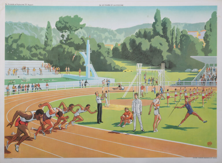Vintage French Poster ‘Le Stade Et La Piscine’ c.1950’s