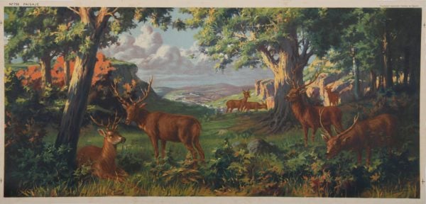 Vintage Spanish Decorative Panel ‘Where the Deers Roam’, 1925