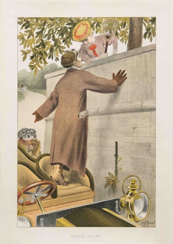 French Early 20th Century Vintage Automobile Poster ‘Moto-Flirt’ by Georges Meunier, 1900s