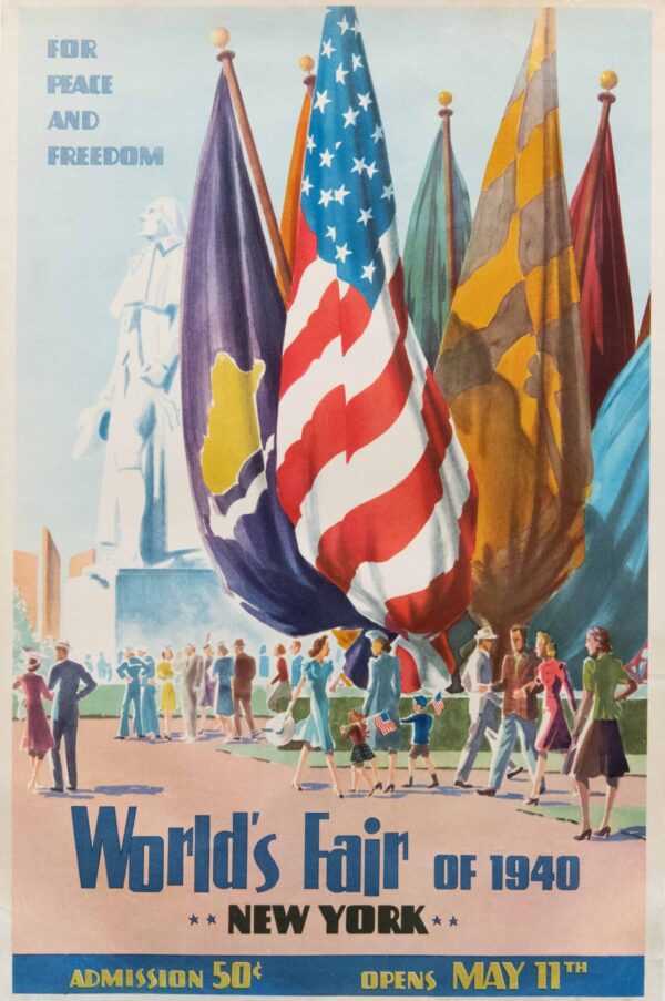 Vintage New York World’s Fair Advertising Poster, ‘For Peace and Freedom’, 1940