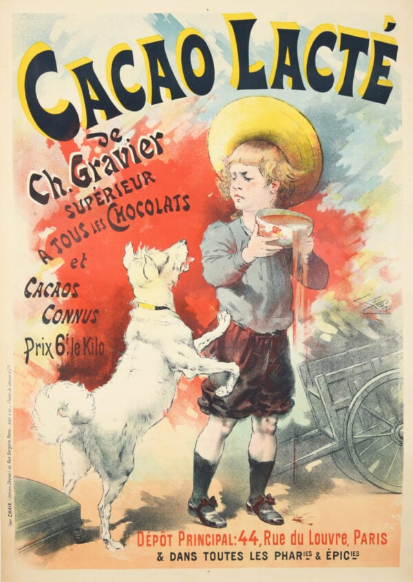 Original Vintage French Advertising Poster ‘Cacao Lacte’ by Lefevre, 1893