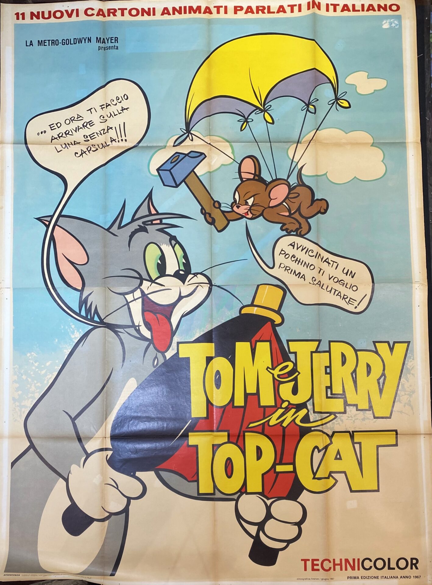 Italian Vintage Movie Poster 'Tom e Jerry in Top-Cat (Tom and Jerry in Top-Cat)' 1967