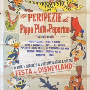 Vintage Italian Movie Poster 'Le Peripezie di Pippo Pluto e Paperino (Adventures of Goofy, Pluto and Donald Duck )' 1961