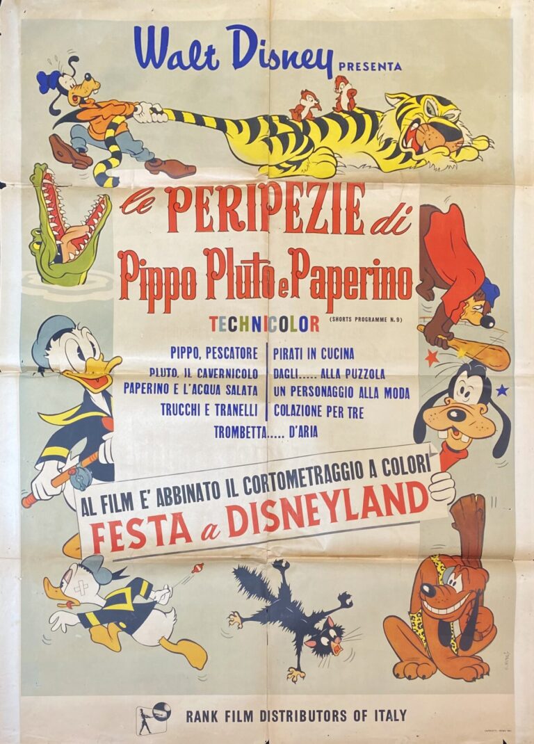 Vintage Italian Movie Poster ‘Le Peripezie di Pippo Pluto e Paperino (Adventures of Goofy, Pluto and Donald Duck )’ 1961