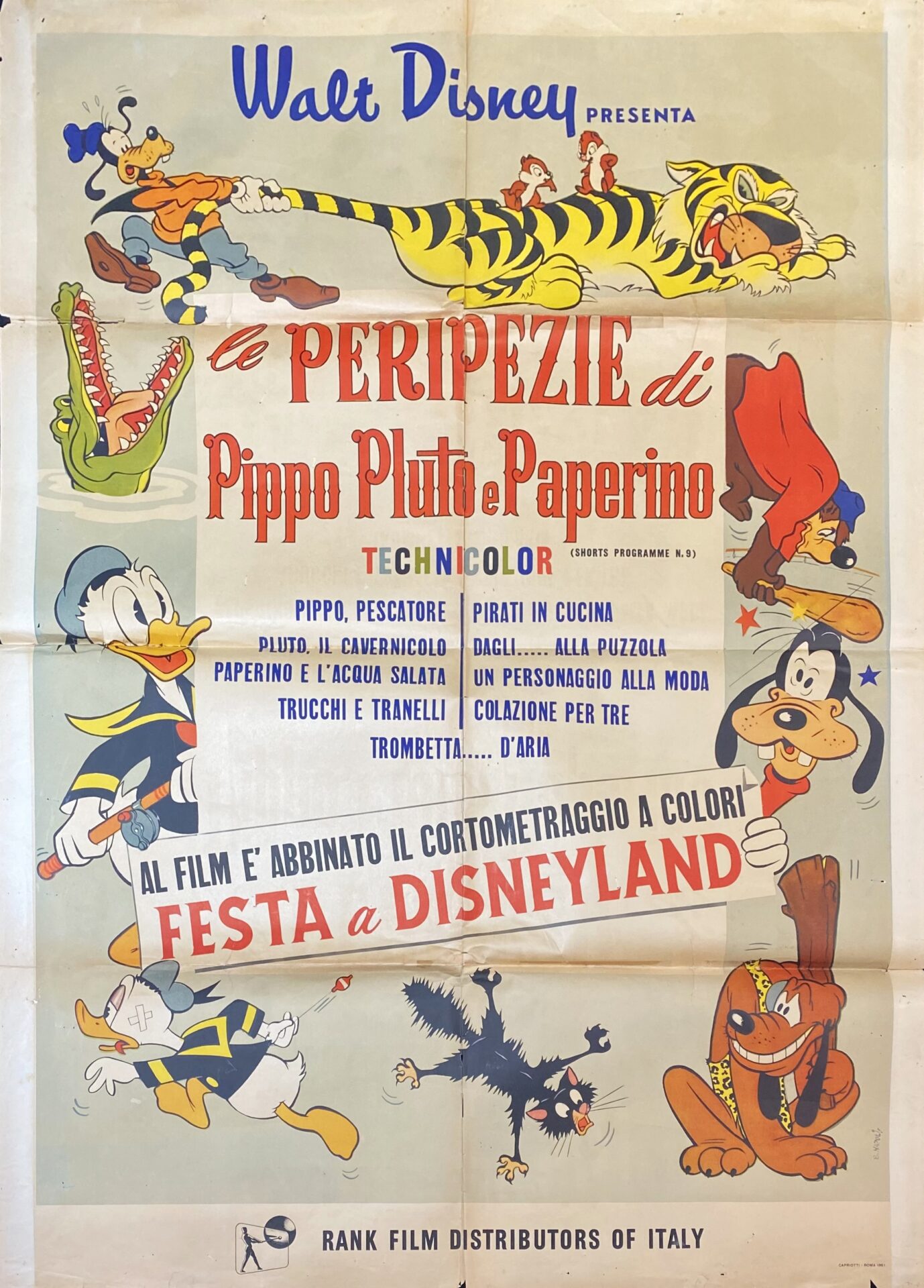 Vintage Italian Movie Poster 'Le Peripezie di Pippo Pluto e Paperino (Adventures of Goofy, Pluto and Donald Duck )' 1961