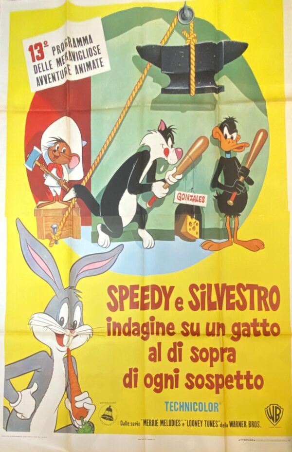 Vintage Italian Movie Poster ‘Speedy e Silvestro (Looney Tunes/Merry Melodies)’ 1970