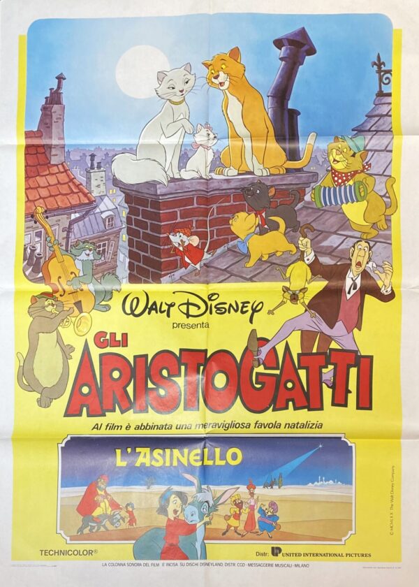 Vintage Italian Movie Poster ‘Gli Aristogatti (The Aristocats)’ 1970