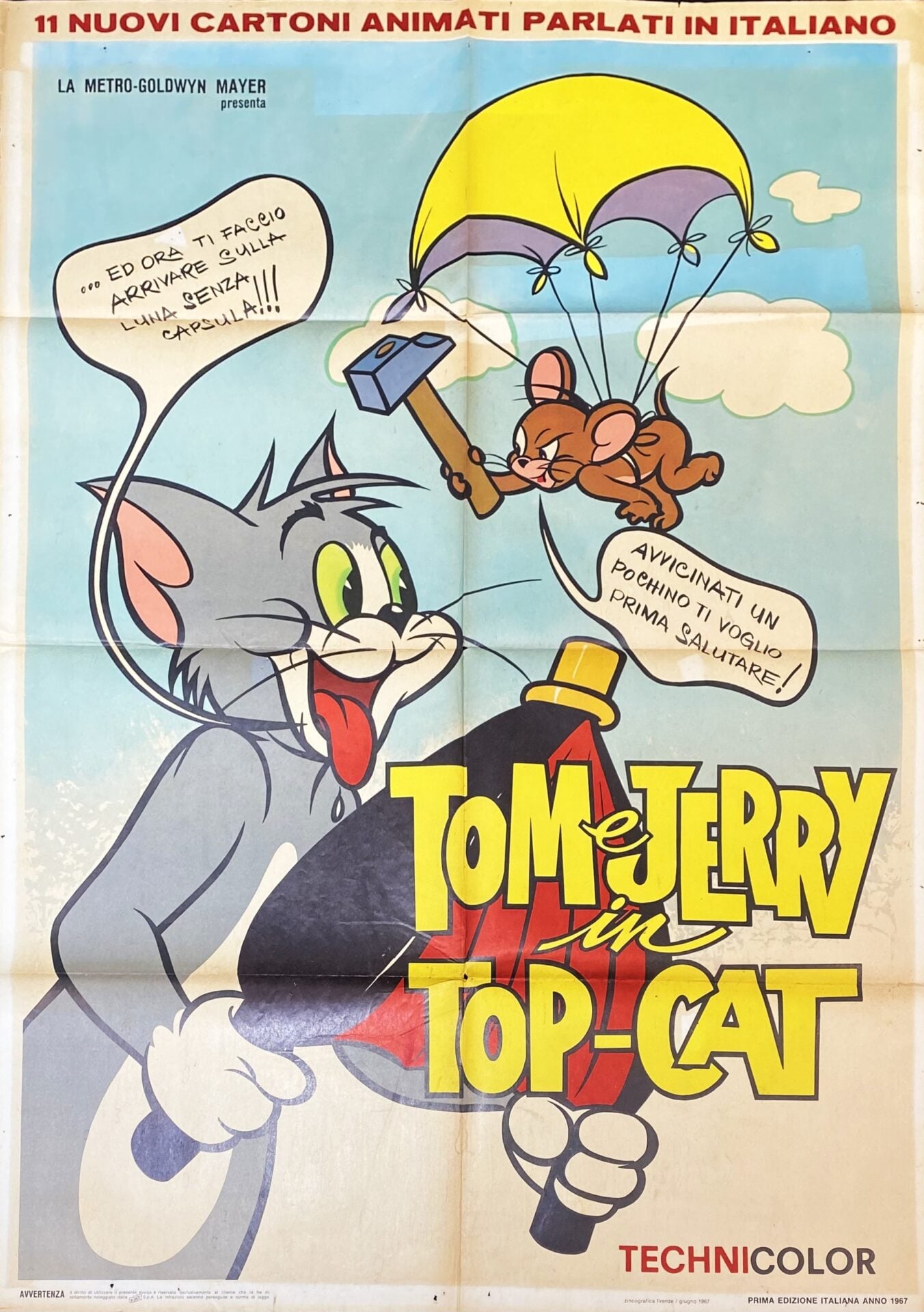 Italian Vintage Movie Poster 'Tom e Jerry in Top-Cat (Tom and Jerry in Top-Cat)' 1967
