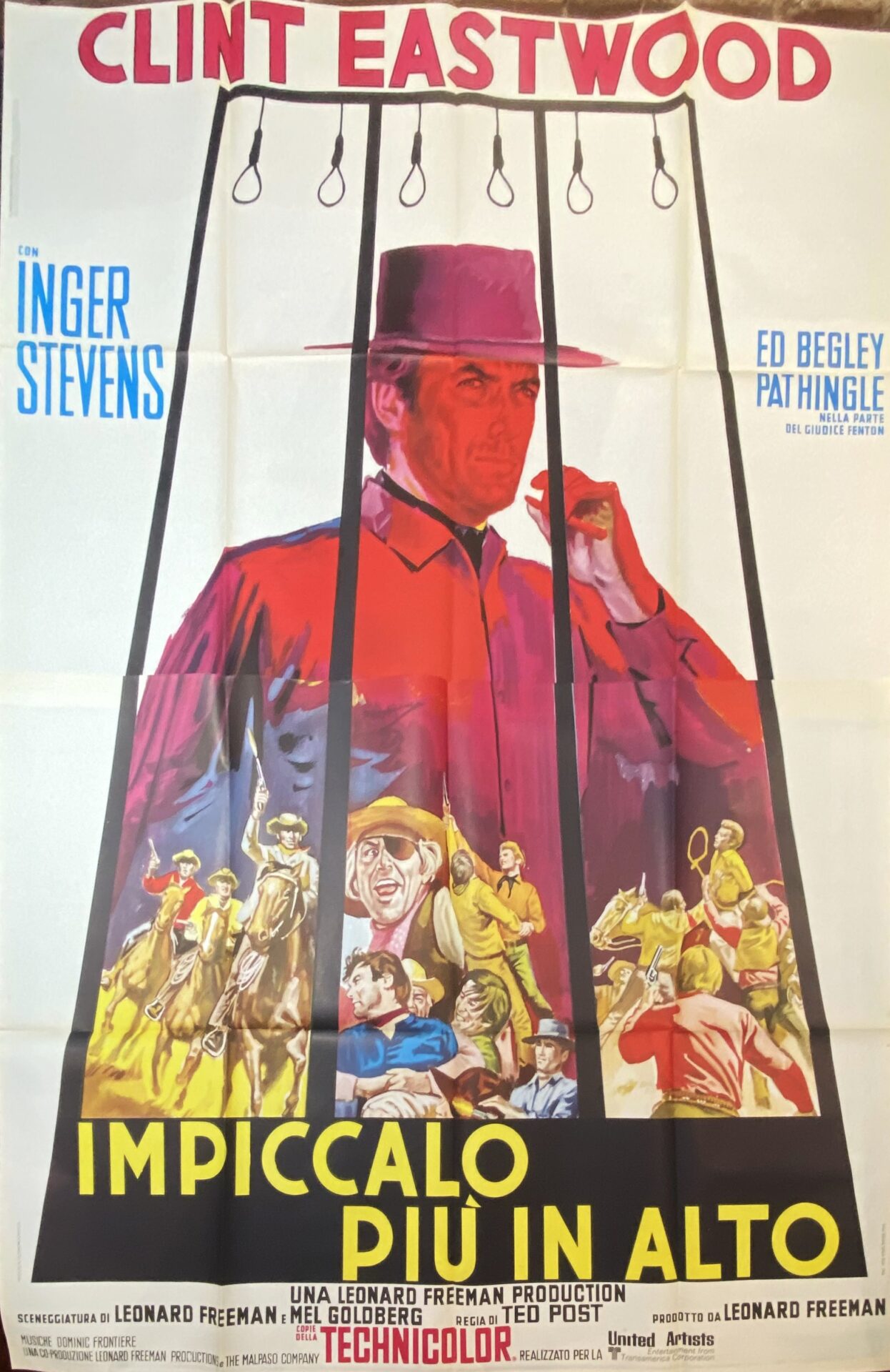 Vintage Italian Movie Poster 'Impiccalo Piu in Alto (Hang ‘Em High)' 1968