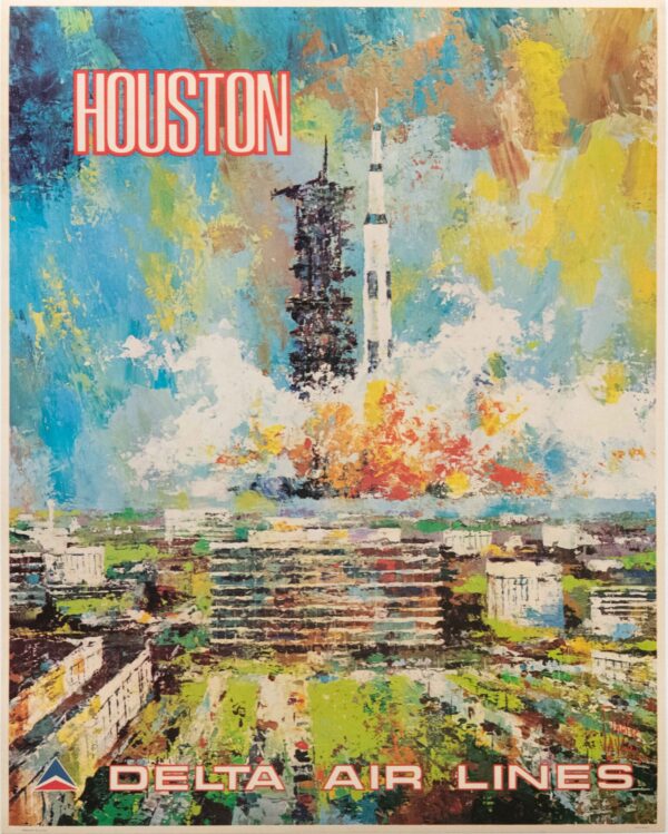 Vintage Delta Air Lines Houston Travel Poster by Jack Laycox, 1970’s