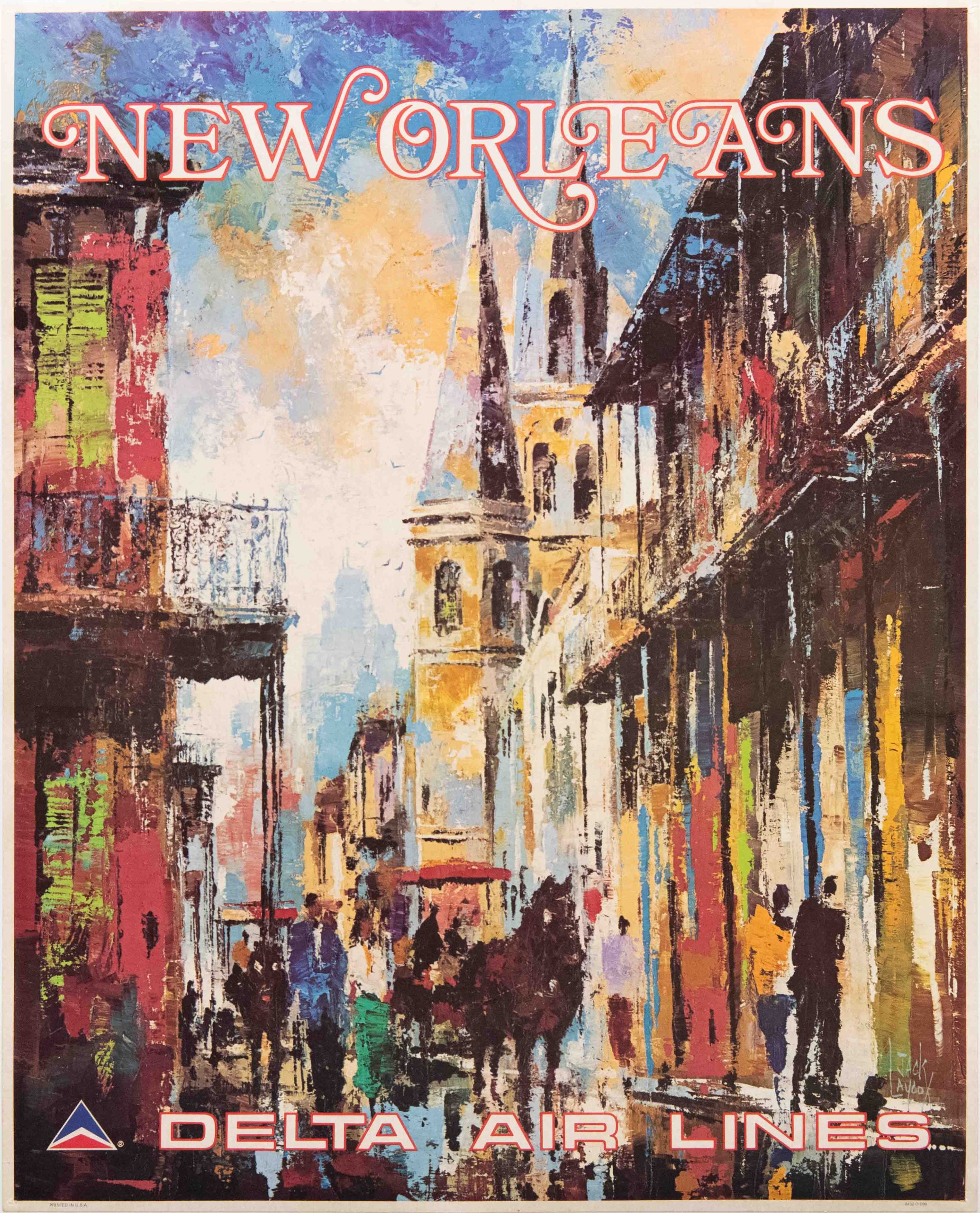 Vintage Delta Air Lines New Orleans Travel Poster by Jack Laycox, 1970's