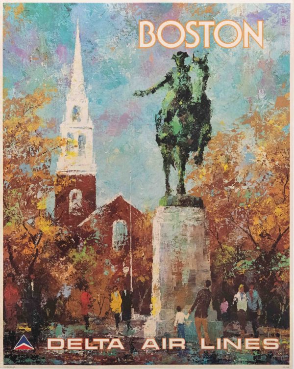 Vintage Delta Air Lines Boston Travel Poster by Jack Laycox, 1970’s